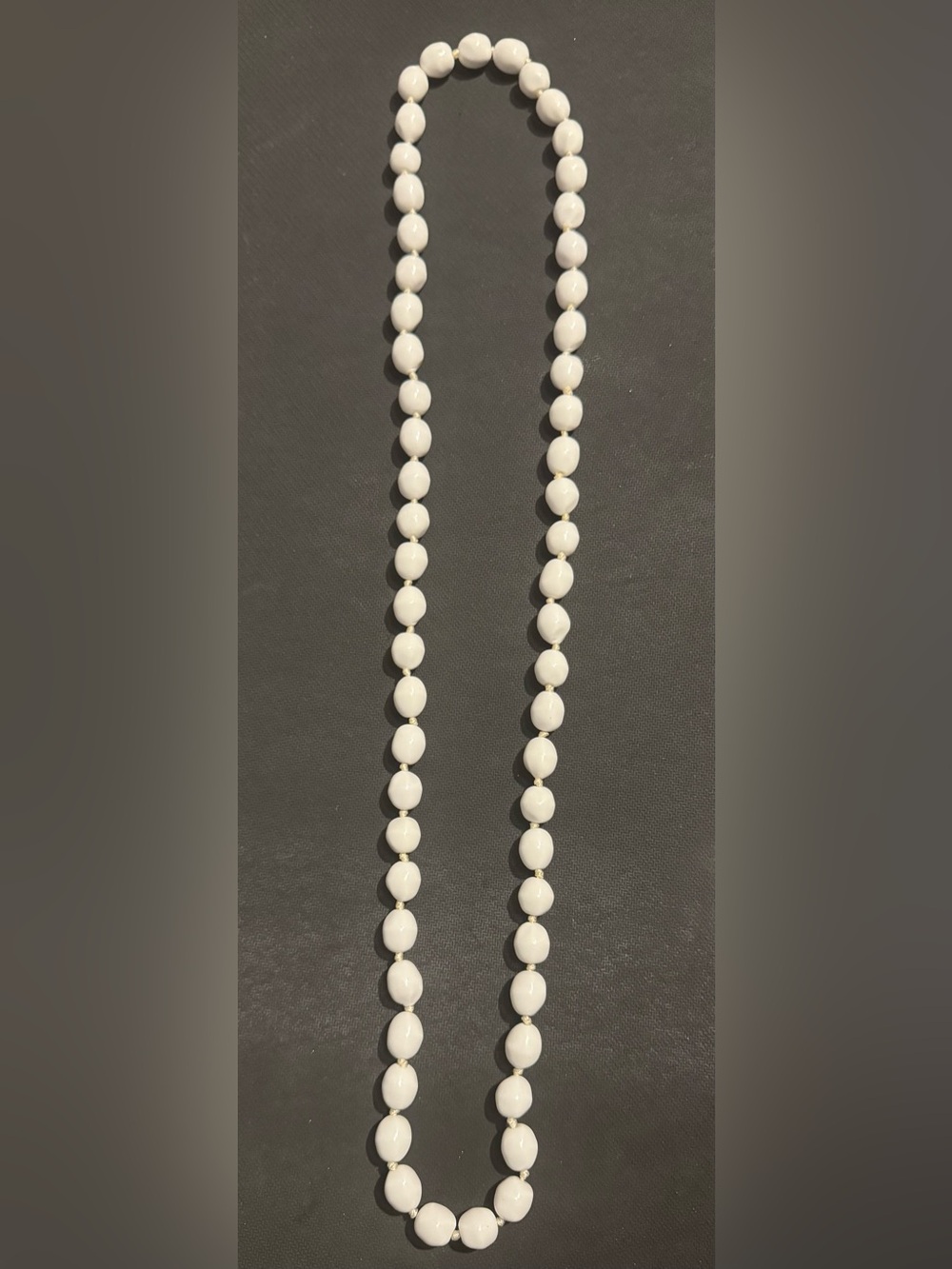 Vintage White Lucite Oval Beads Single Strand Necklace